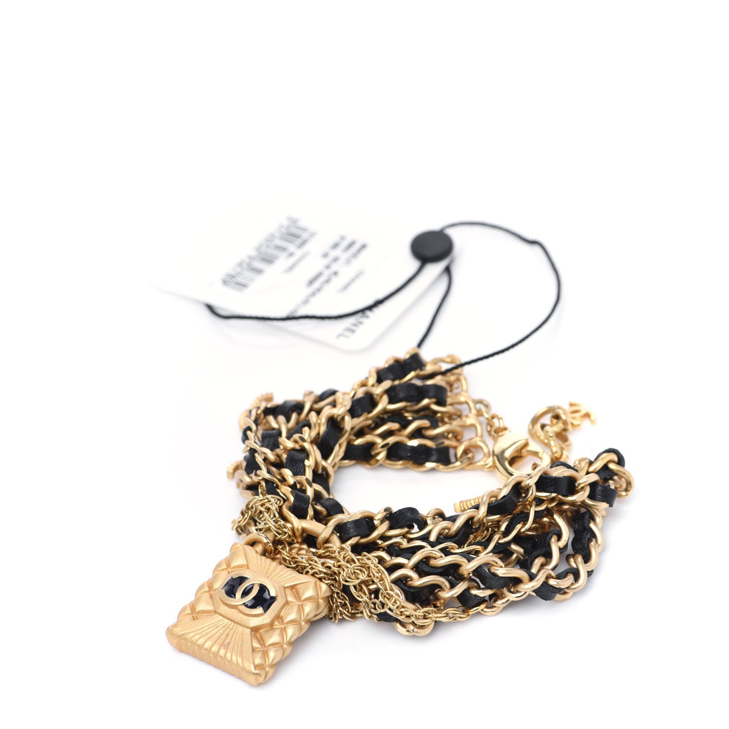 Chanel Metal Lambskin Resin Multi Strand Chain Link Bracelet Black Gold 3 of 6
