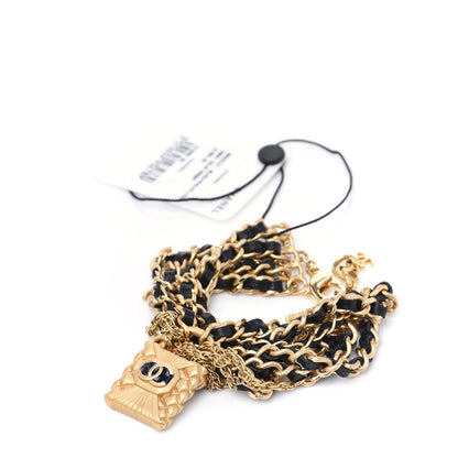 Chanel Metal Lambskin Resin Multi Strand Chain Link Bracelet Black Gold 3 of 6