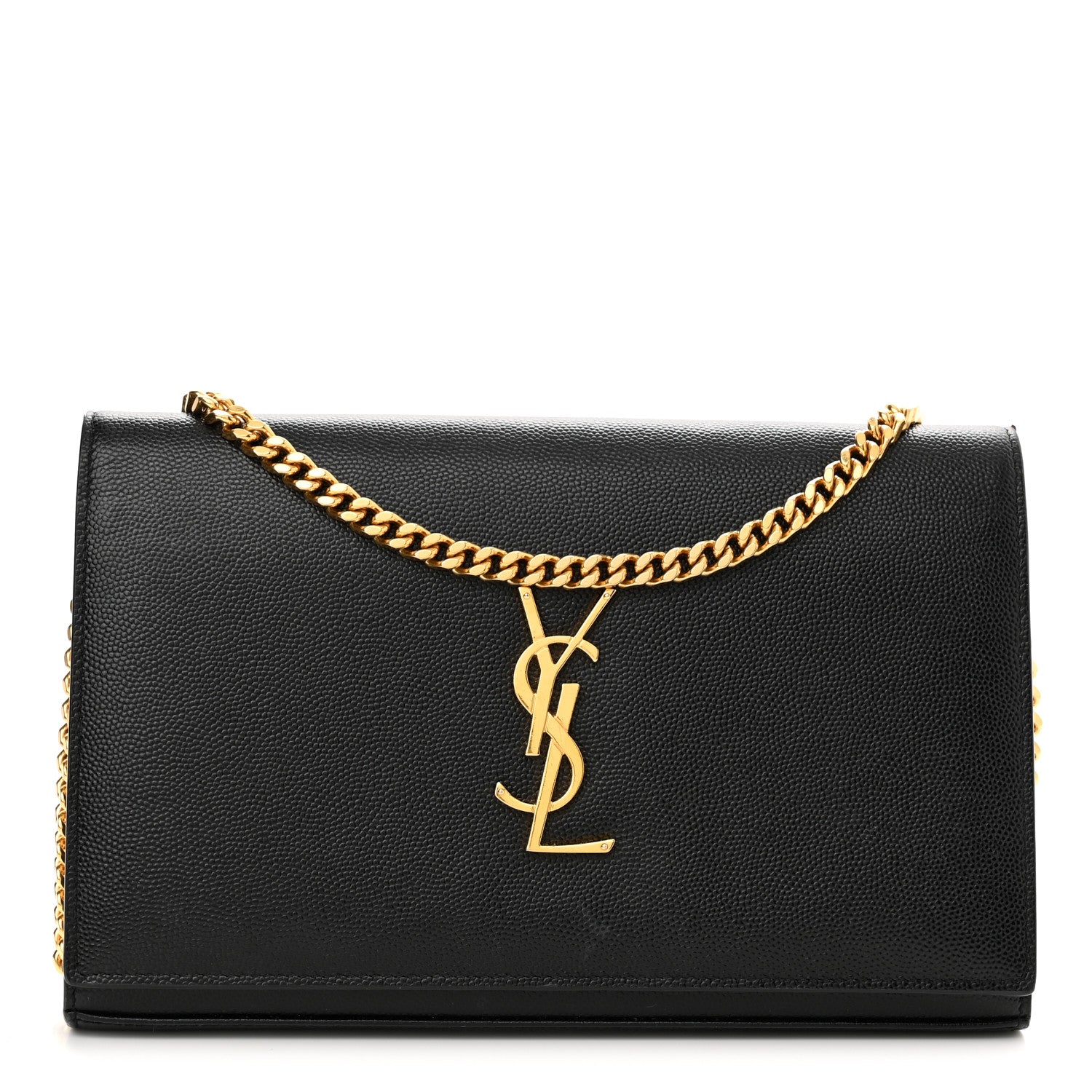 Saint Laurent Grain De Poudre Monogram Chain Wallet Black 1 of 17