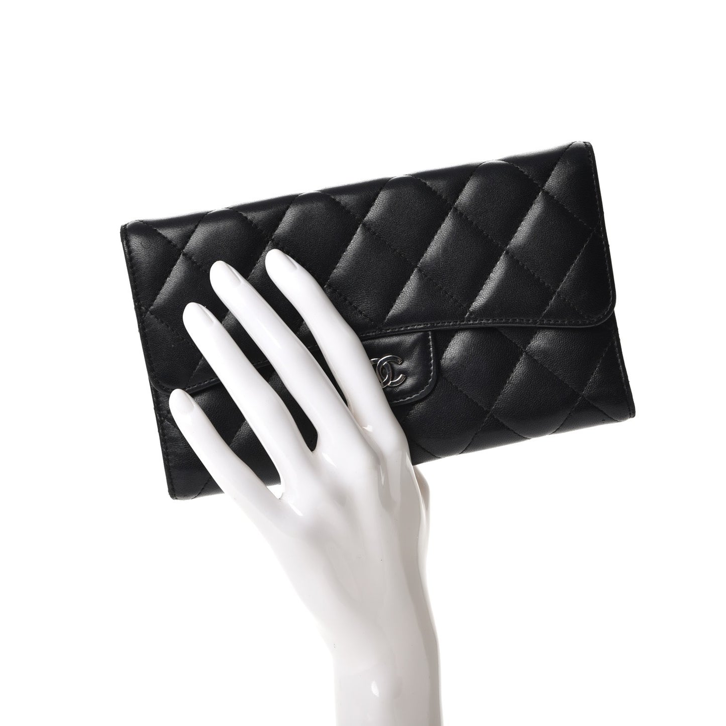 Lambskin Quilted Large Flap Wallet Black