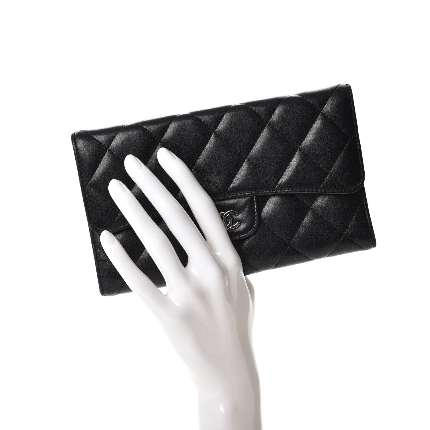 Chanel Lambskin Quilted Large Flap Wallet Black 2 of 14