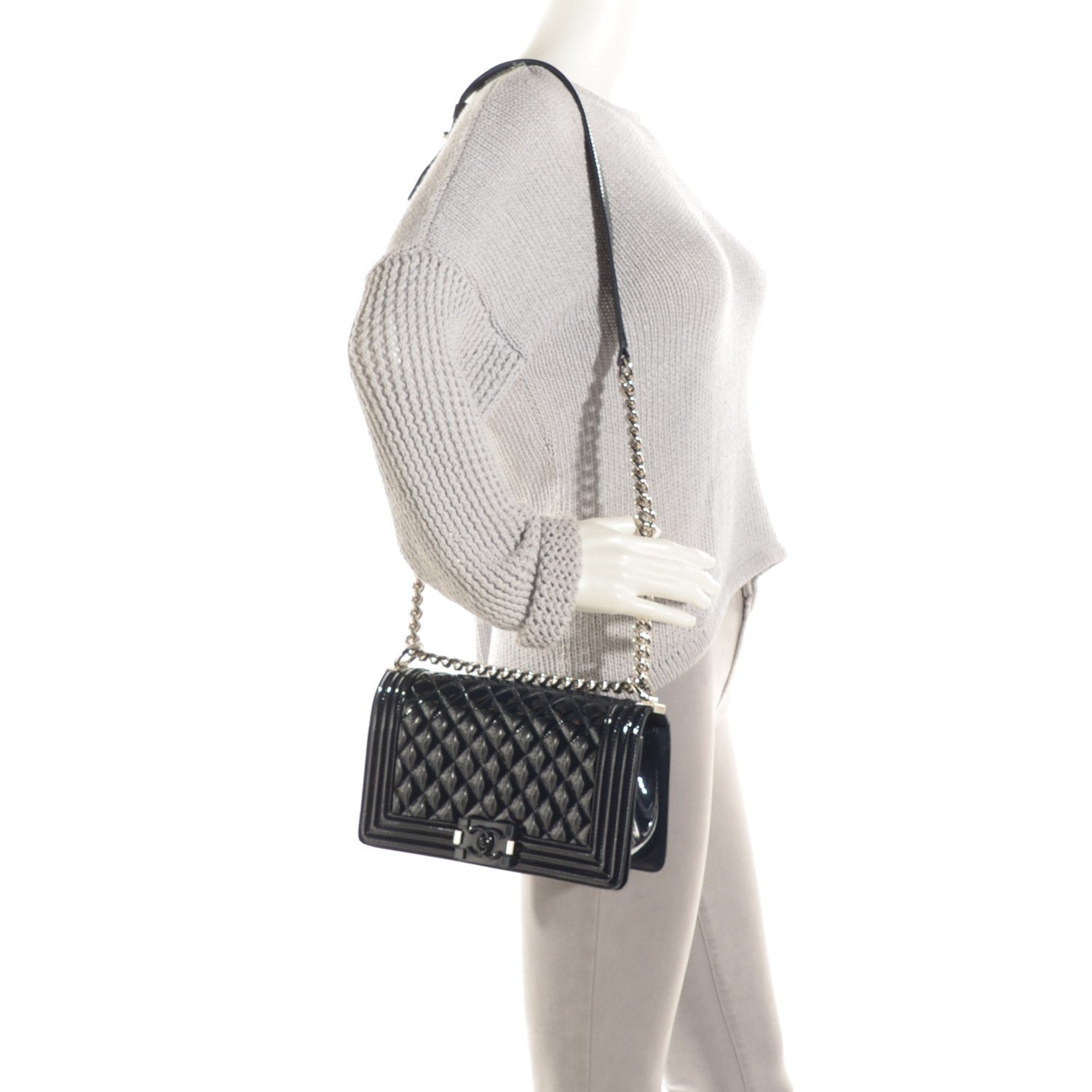 Chanel Patent Quilted Medium Boy Flap Plexiglass Navy 2 of 9