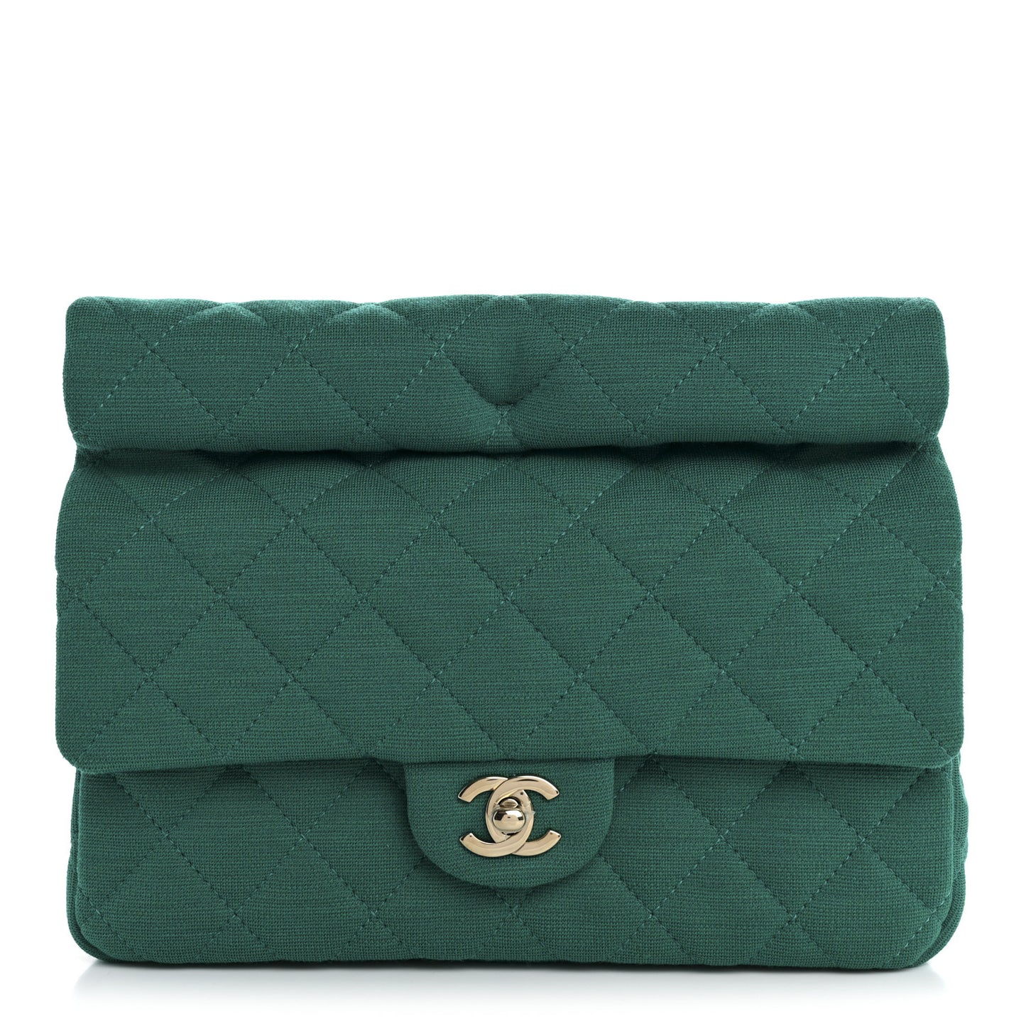 Wool Jersey Quilted Flap Clutch Green