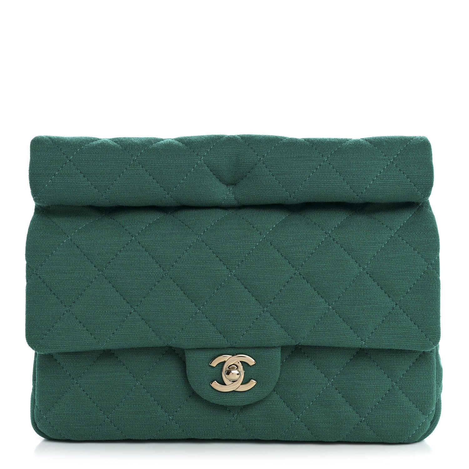 Chanel Wool Jersey Quilted Flap Clutch Green 1 of 7