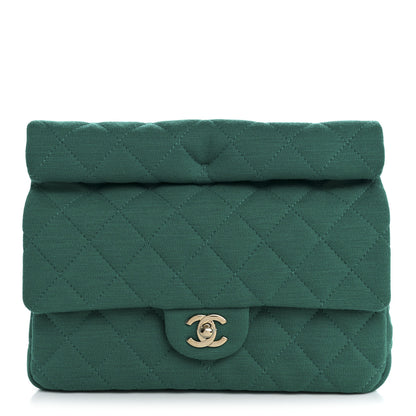 Chanel Wool Jersey Quilted Flap Clutch Green 1 of 7