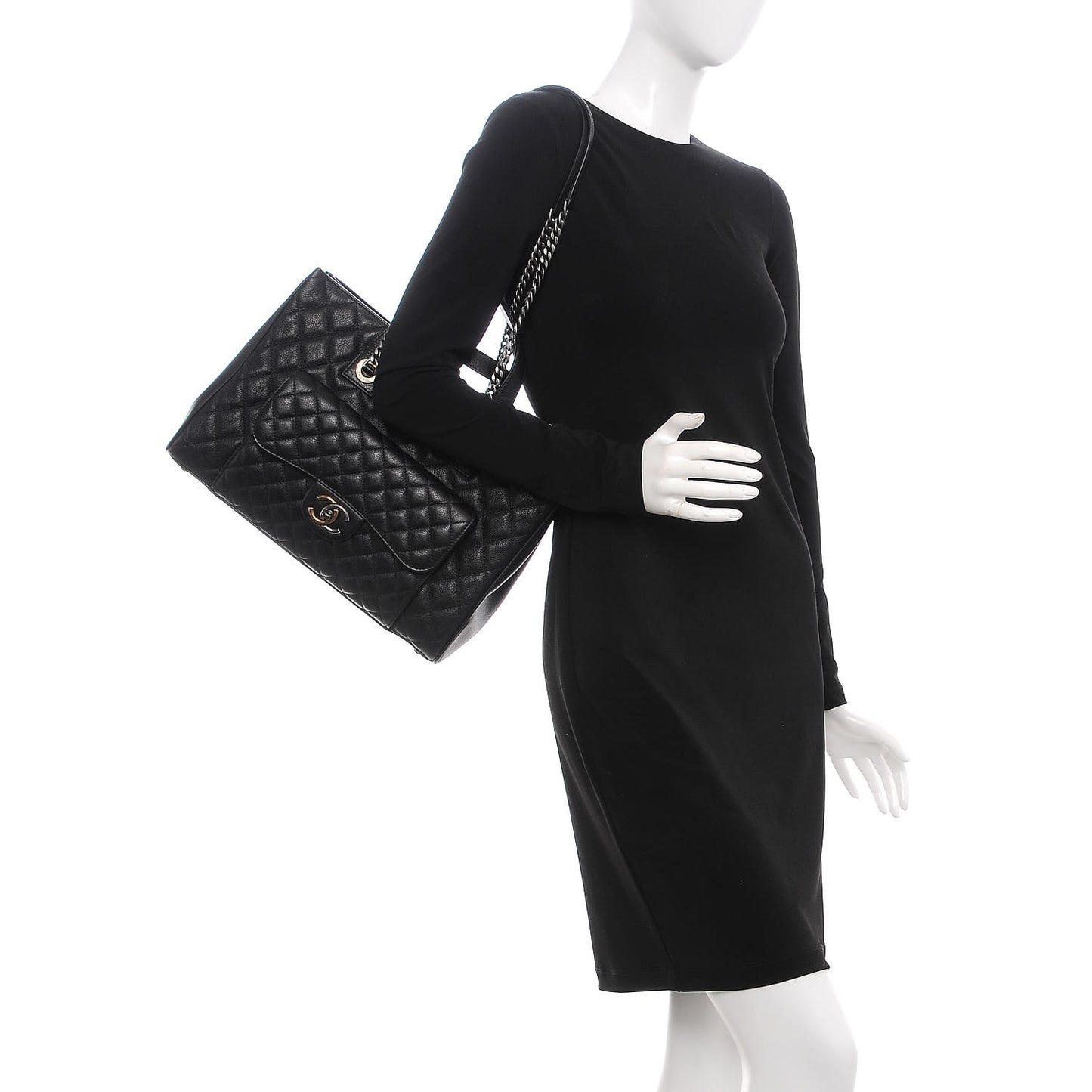 Caviar Quilted Large Casual Pocket Tote Black