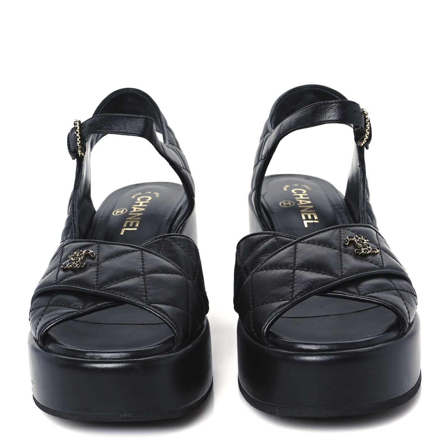 Lambskin Quilted CC Platform Sandals 39.5 Black