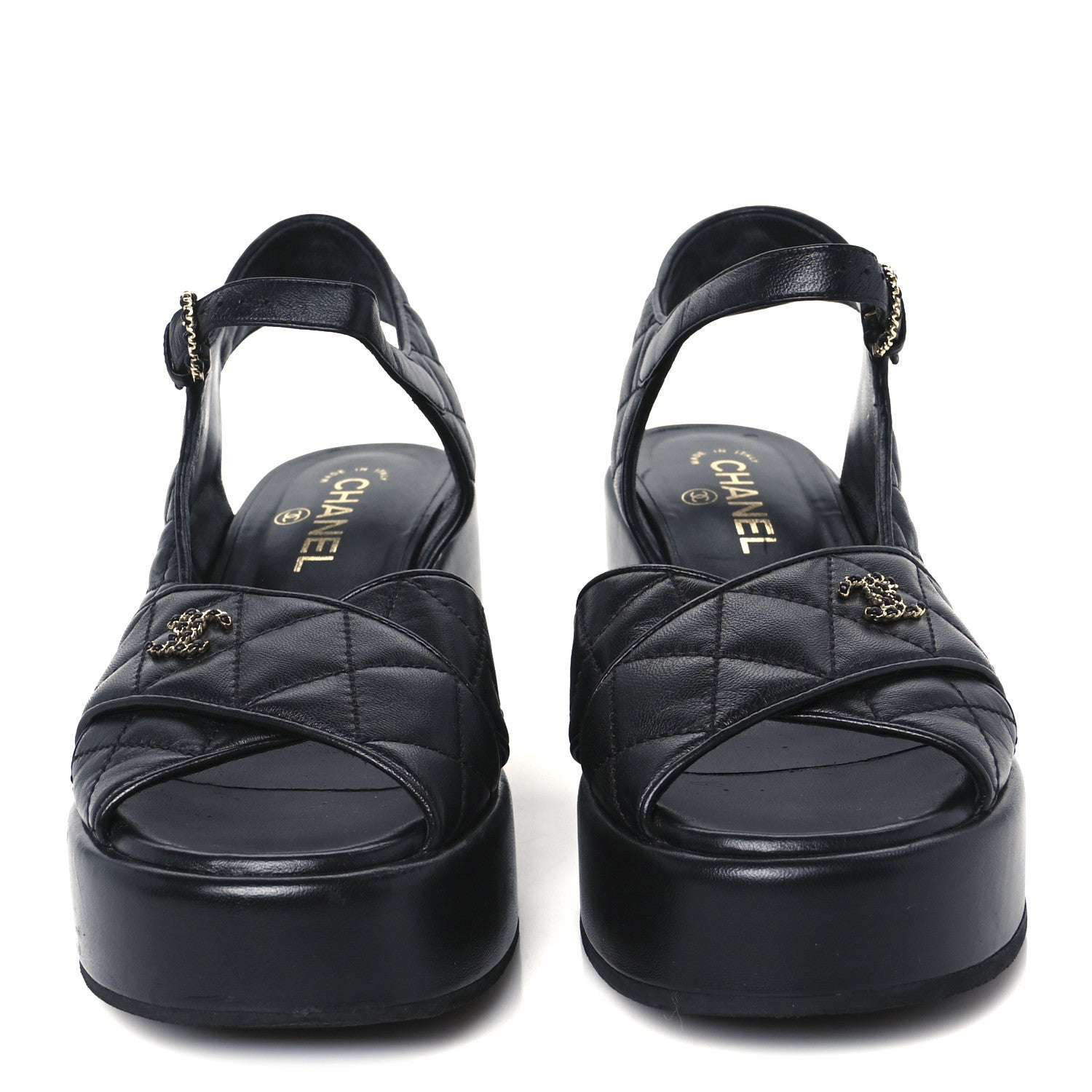 Chanel Lambskin Quilted CC Platform Sandals 39.5 Black 3 of 9