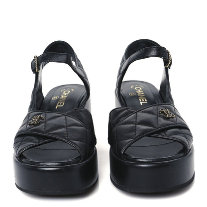 Chanel Lambskin Quilted CC Platform Sandals 39.5 Black 3 of 9