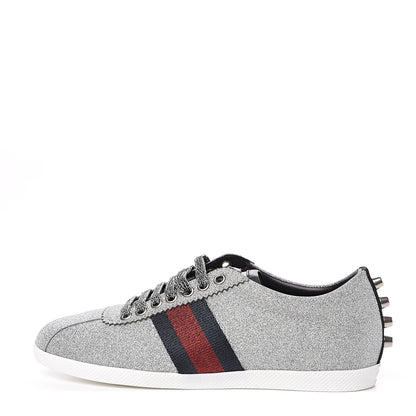 Gucci Glitter Fabric Studded Web Sneakers 37.5 Silver 1 of 10