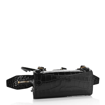 Balenciaga Shiny Supple Calfskin Crocodile Embossed Neo Classic Gold Hardware Nano City Crossbody Black 3 of 7