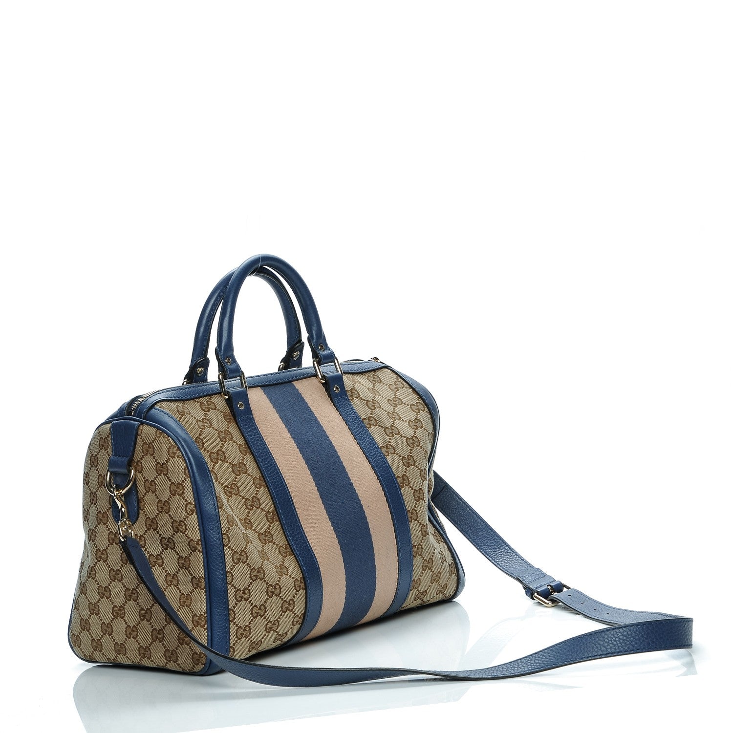 Gucci Monogram Vintage Web Medium Boston Blue 3 of 9
