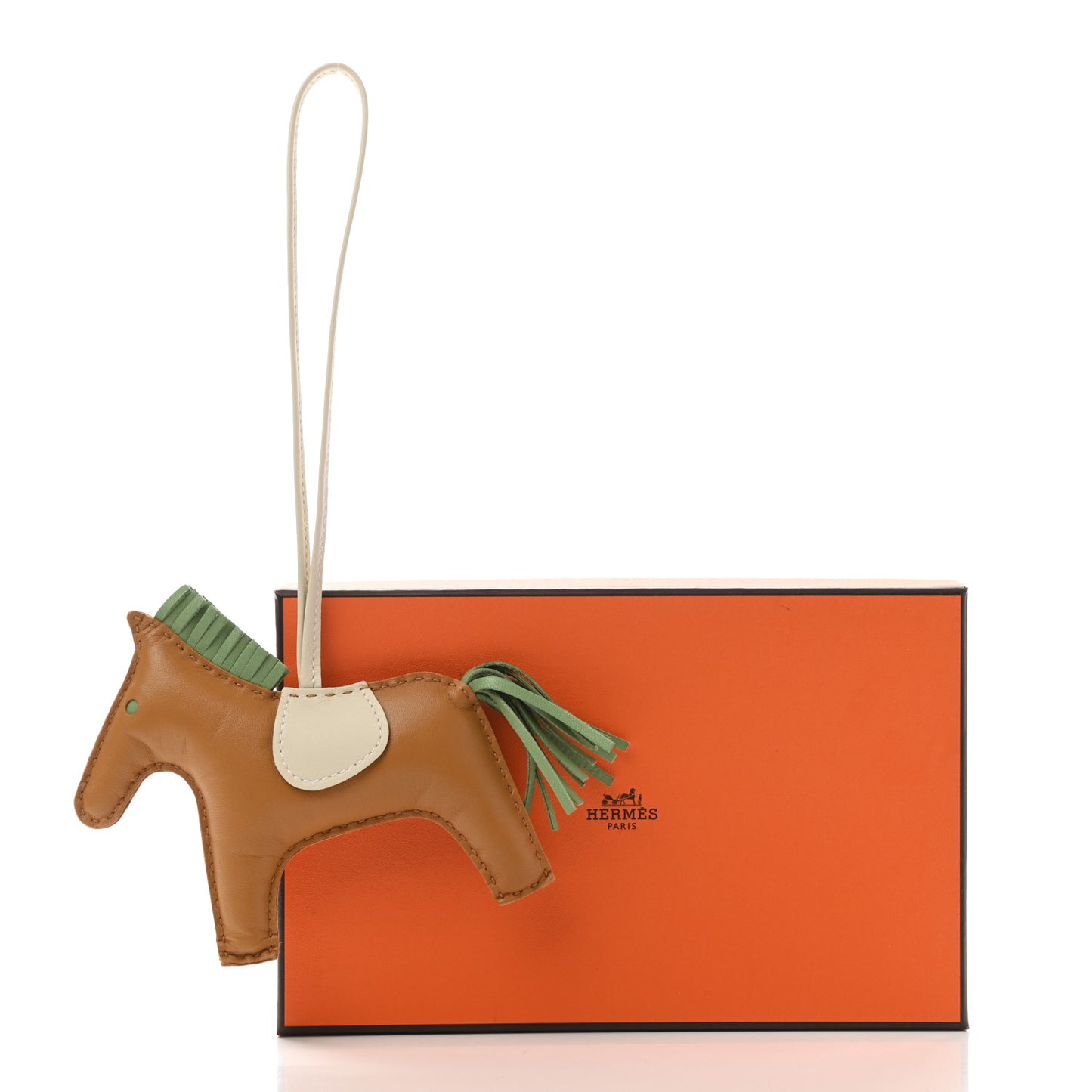 Milo Lambskin Grigri Rodeo Horse Bag Charm MM Sesame Vert Criquet Craie