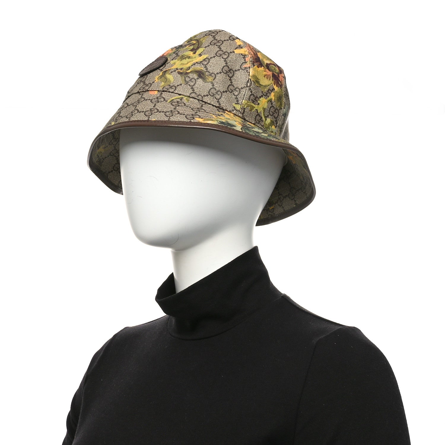 Gucci GG Supreme Monogram Azalea Calfskin Dusty Carnation Retro Interlocking G Bucket Hat S Beige Ebony Multicolor 2 of 10