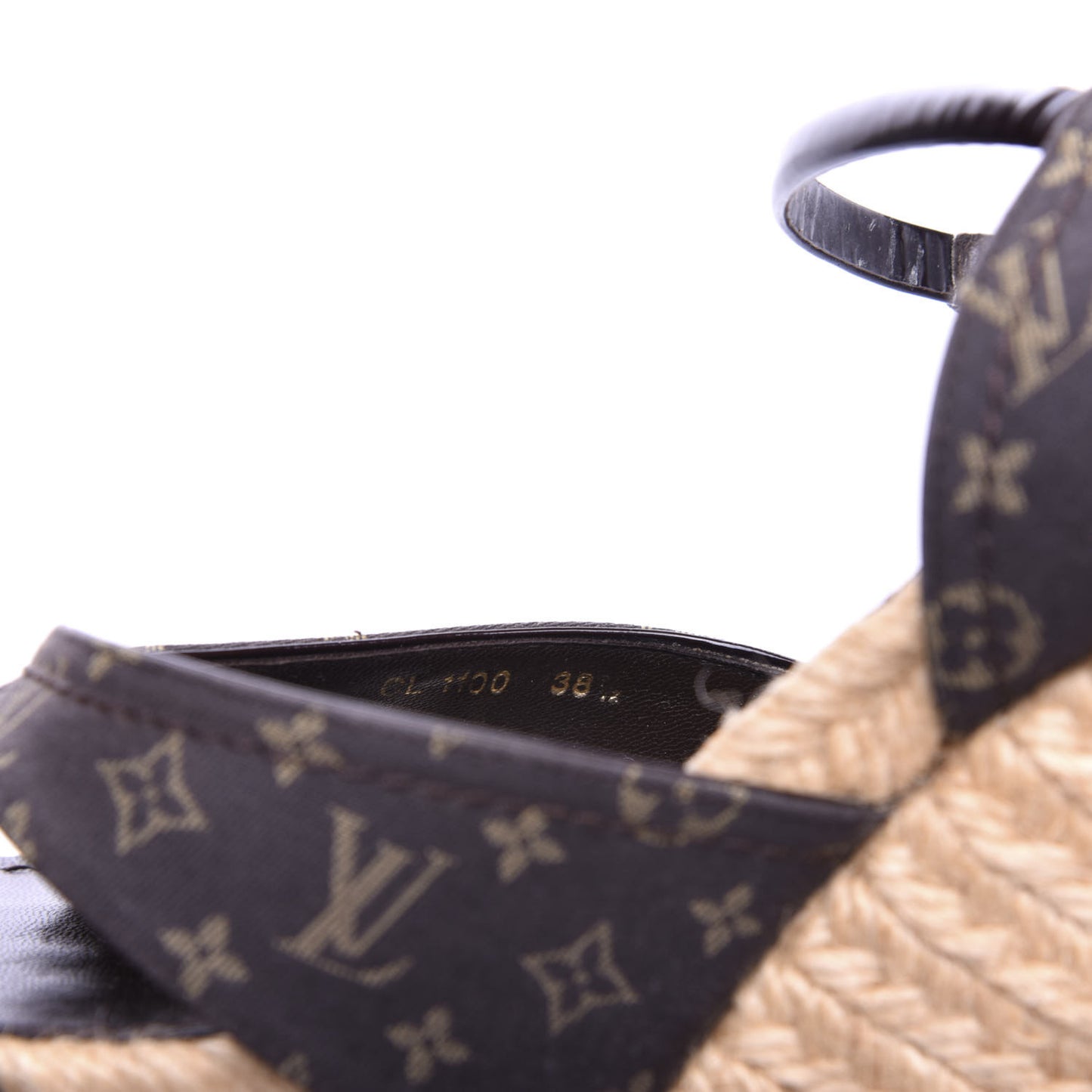 Monogram Idylle Majorca Espadrille Wedge Sandals 38.5 Fusain
