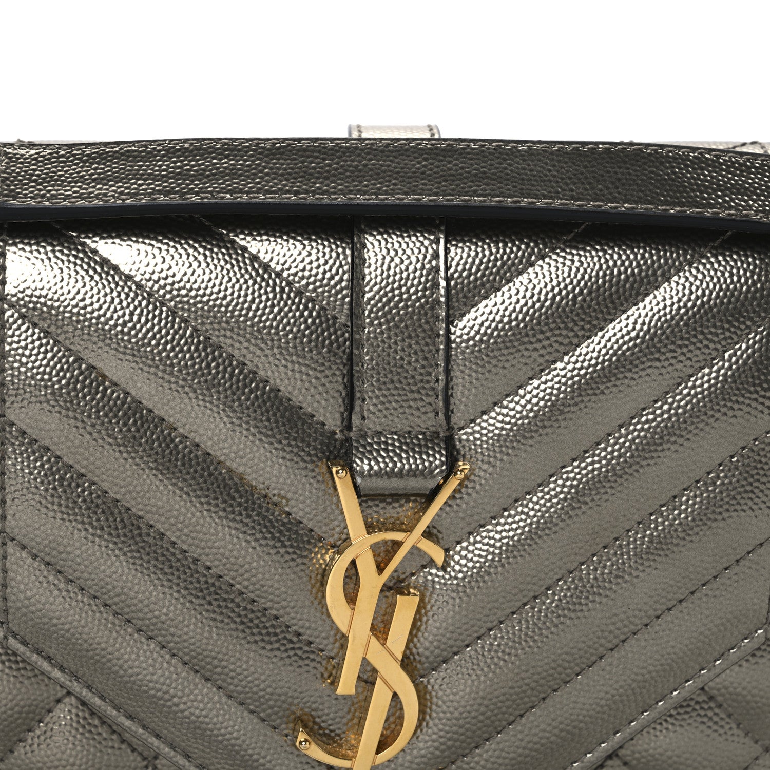 Saint Laurent Grain De Poudre Textured Mixed Matelasse Medium Triquilt Monogram Satchel Piombo 7 of 13