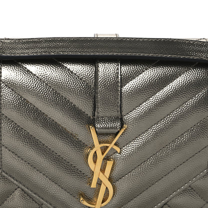 Saint Laurent Grain De Poudre Textured Mixed Matelasse Medium Triquilt Monogram Satchel Piombo 7 of 13