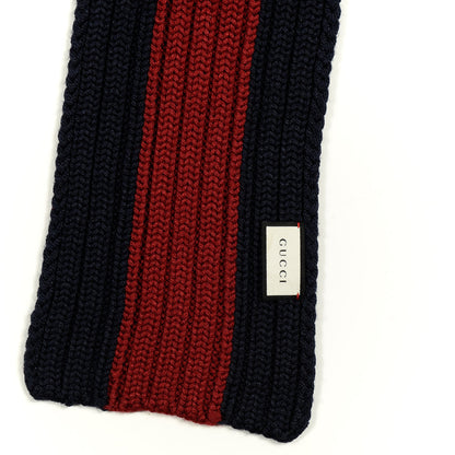 Gucci Wool Knit Ribbed Deesa Scarf Navy Red 3 of 4