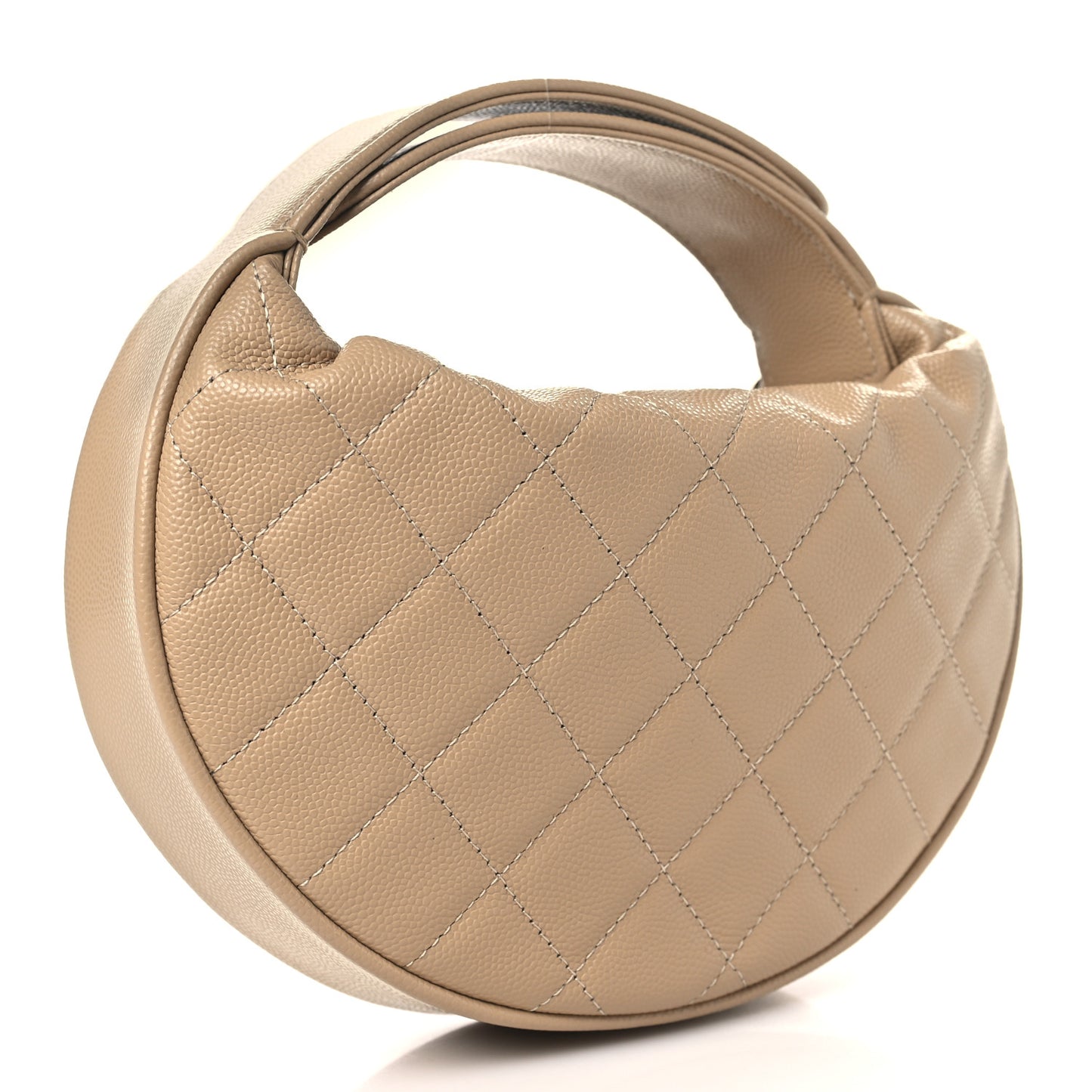 Shiny Caviar Quilted Bow Pouch Hobo Dark Beige