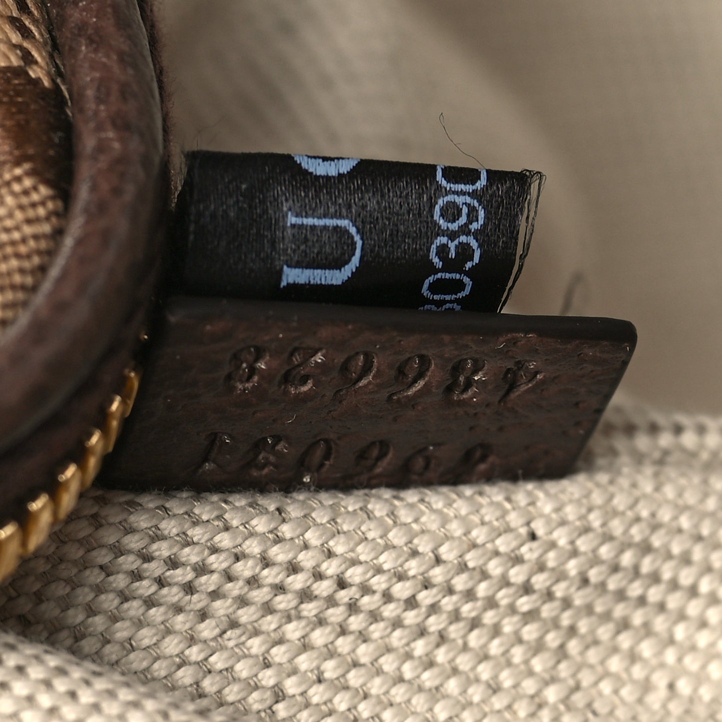 Monogram Jumbo GG Textured Dollar Calfskin Web Belt Bag Camel Ebony New Acero