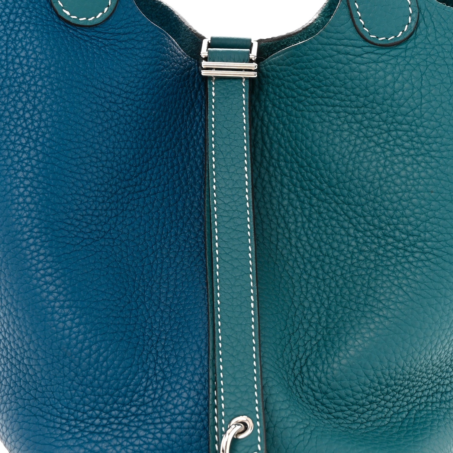 Hermes Taurillon Clemence Casaque Picotin Lock 18 PM Vert Bosphore Deep Bleu 8 of 12