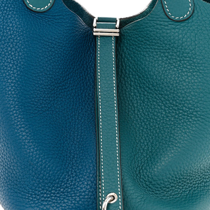 Hermes Taurillon Clemence Casaque Picotin Lock 18 PM Vert Bosphore Deep Bleu 8 of 12