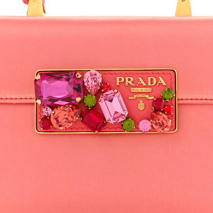 Prada Satin Raso Stones Embellished Top Handle Bag Corallo 8 of 14