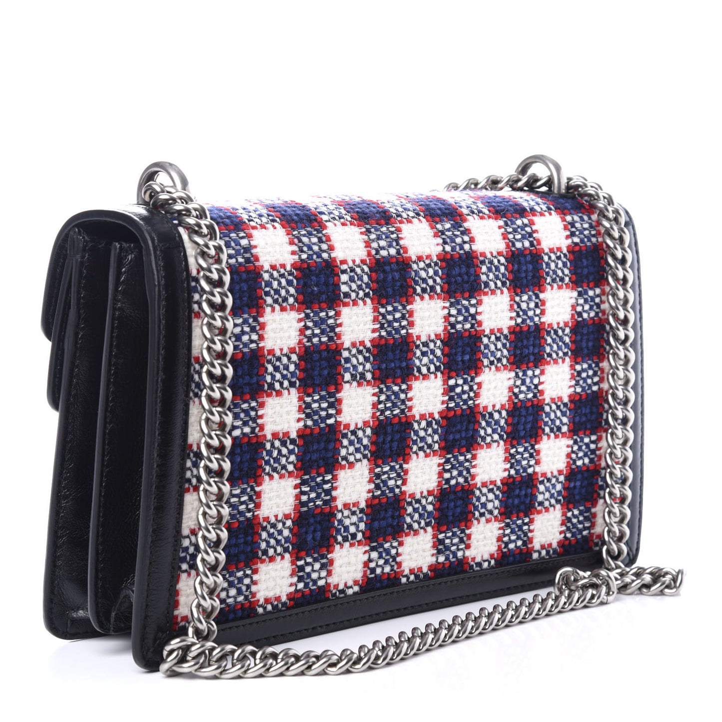 Vintage Tweed Check Small Dionysus Shoulder Bag White Hibiscus Red Marine