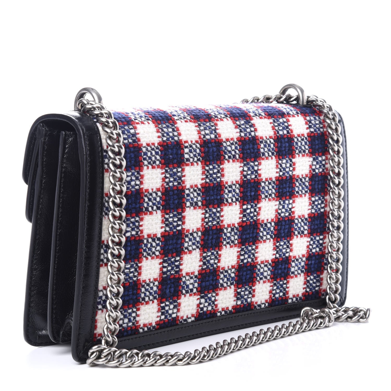 Gucci Vintage Tweed Check Small Dionysus Shoulder Bag White Hibiscus Red Marine 3 of 9