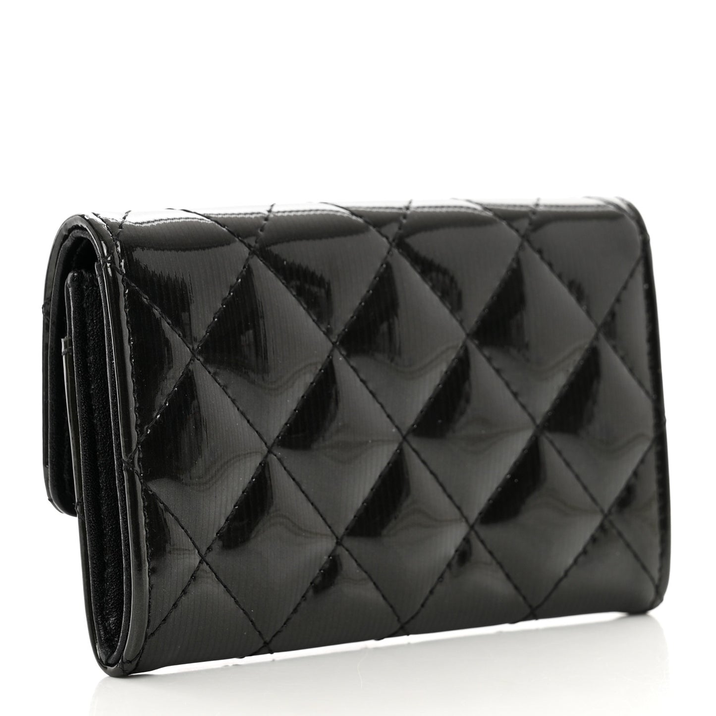 Striated Patent Quilted Card Holder Black