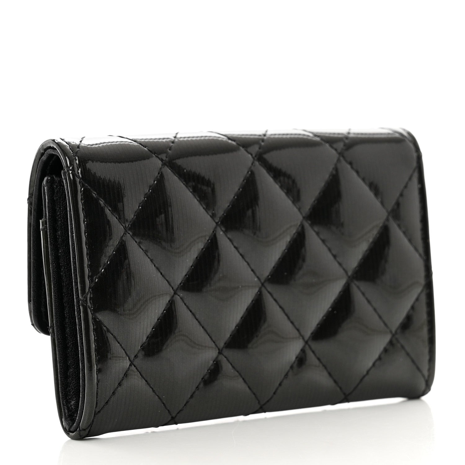 Chanel Striated Patent Quilted Card Holder Black 3 of 9