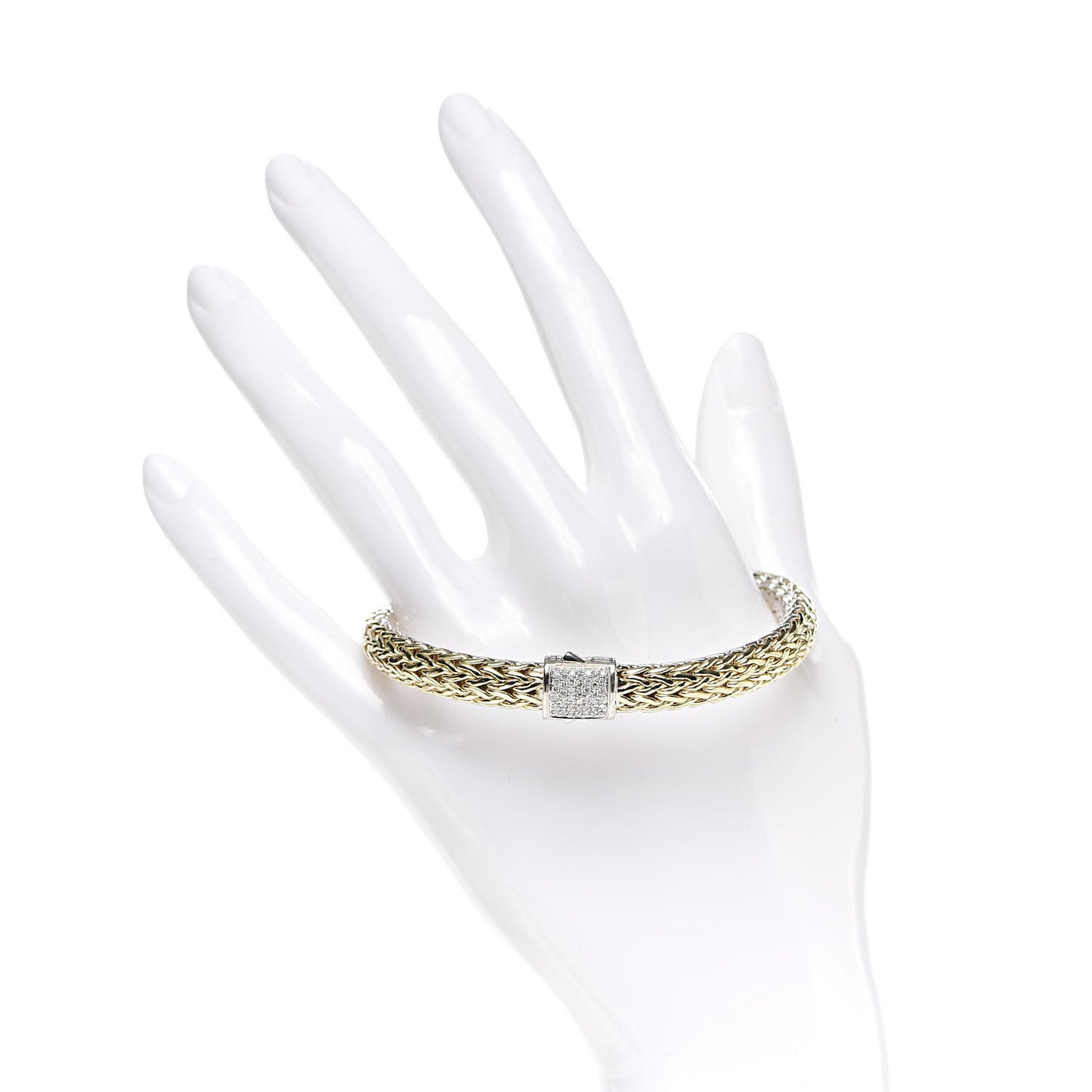 Sterling Silver 18K Yellow Gold Diamond 7.5mm Classic Chain Reversible Bracelet