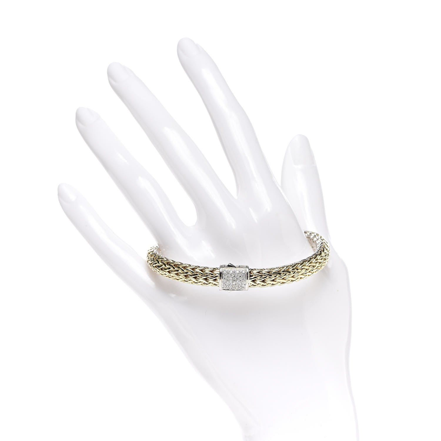 John Hardy Sterling Silver 18K Yellow Gold Diamond 7.5mm Classic Chain Reversible Bracelet 2 of 5