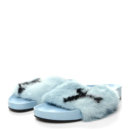 Louis Vuitton Mink Fur Bom Dia Flat Mules 38 Blue 3 of 8