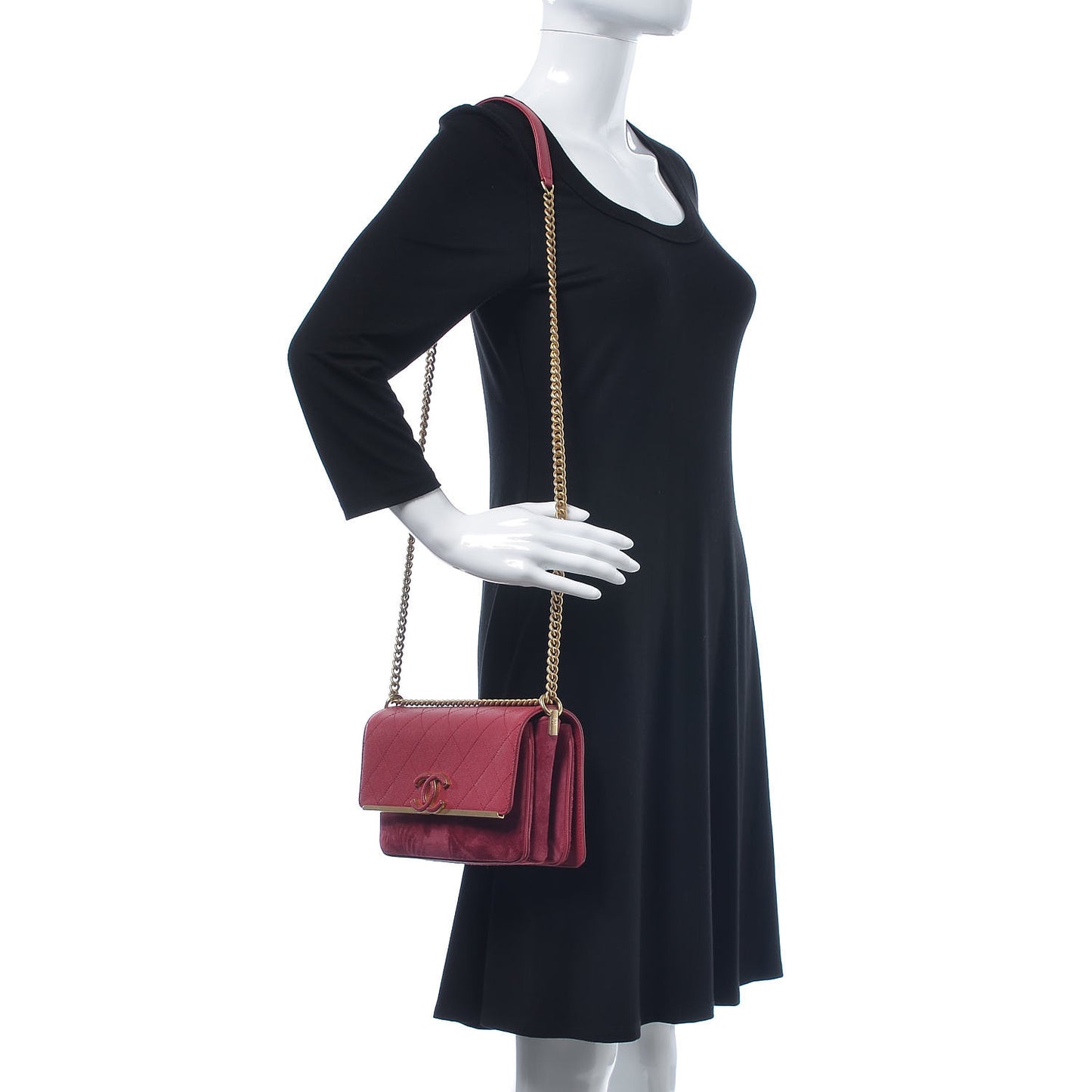 Grained Calfskin Stitched Small Enamel CC Flap Bag Pink