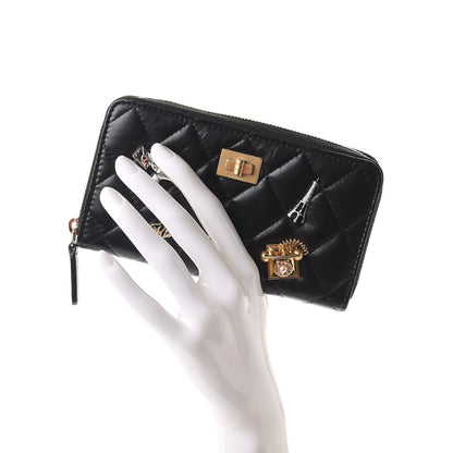 Chanel Aged Calfskin Quilted Small Lucky Charms 2.55 Reissue Zip Around Wallet Black 2 of 8