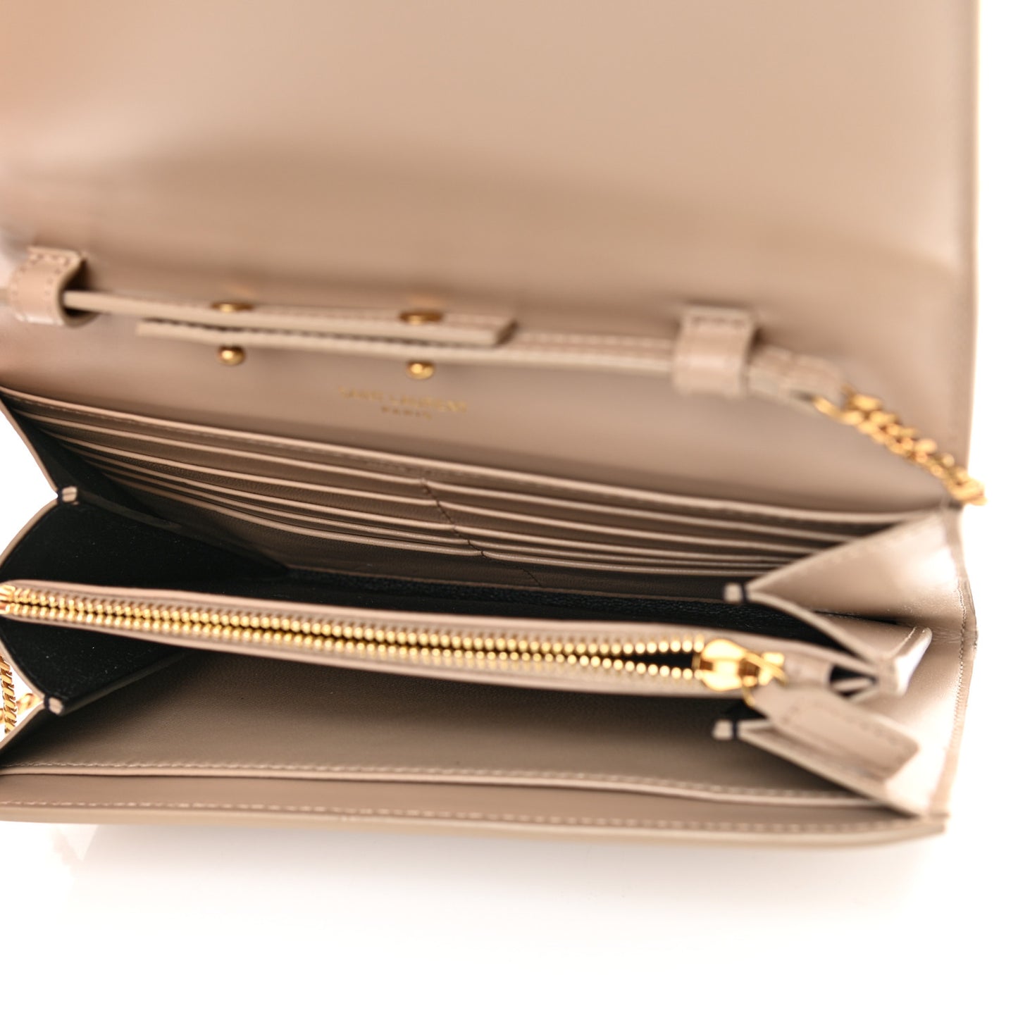 Glossy Calfskin Monogram Chain Wallet Dark Beige