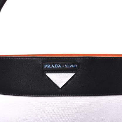 Prada Calfskin Canvas Ouverture Bucket Bag White 13 of 20