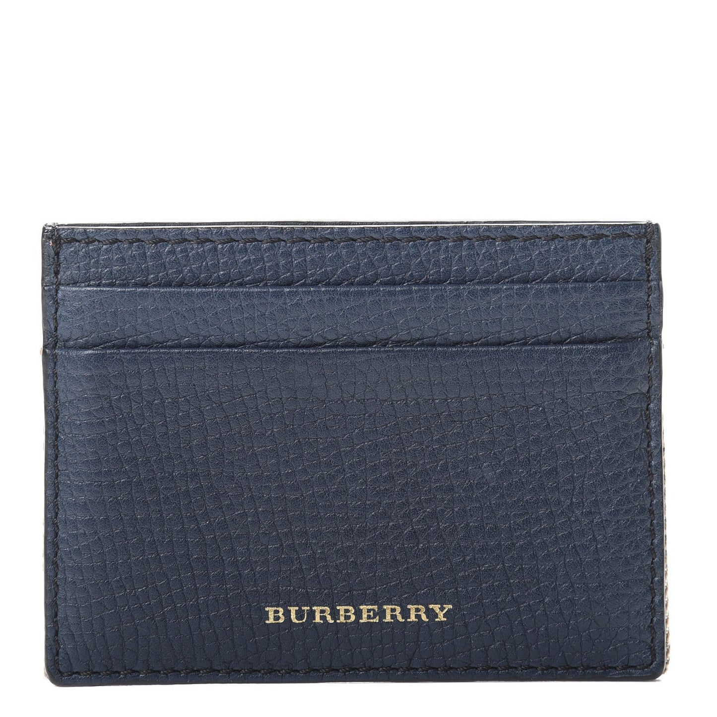 Grainy Calfskin House Check Sandon Card Case Navy