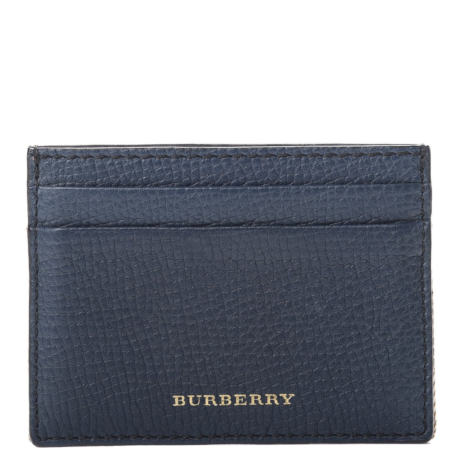 Burberry Grainy Calfskin House Check Sandon Card Case Navy 1 of 9