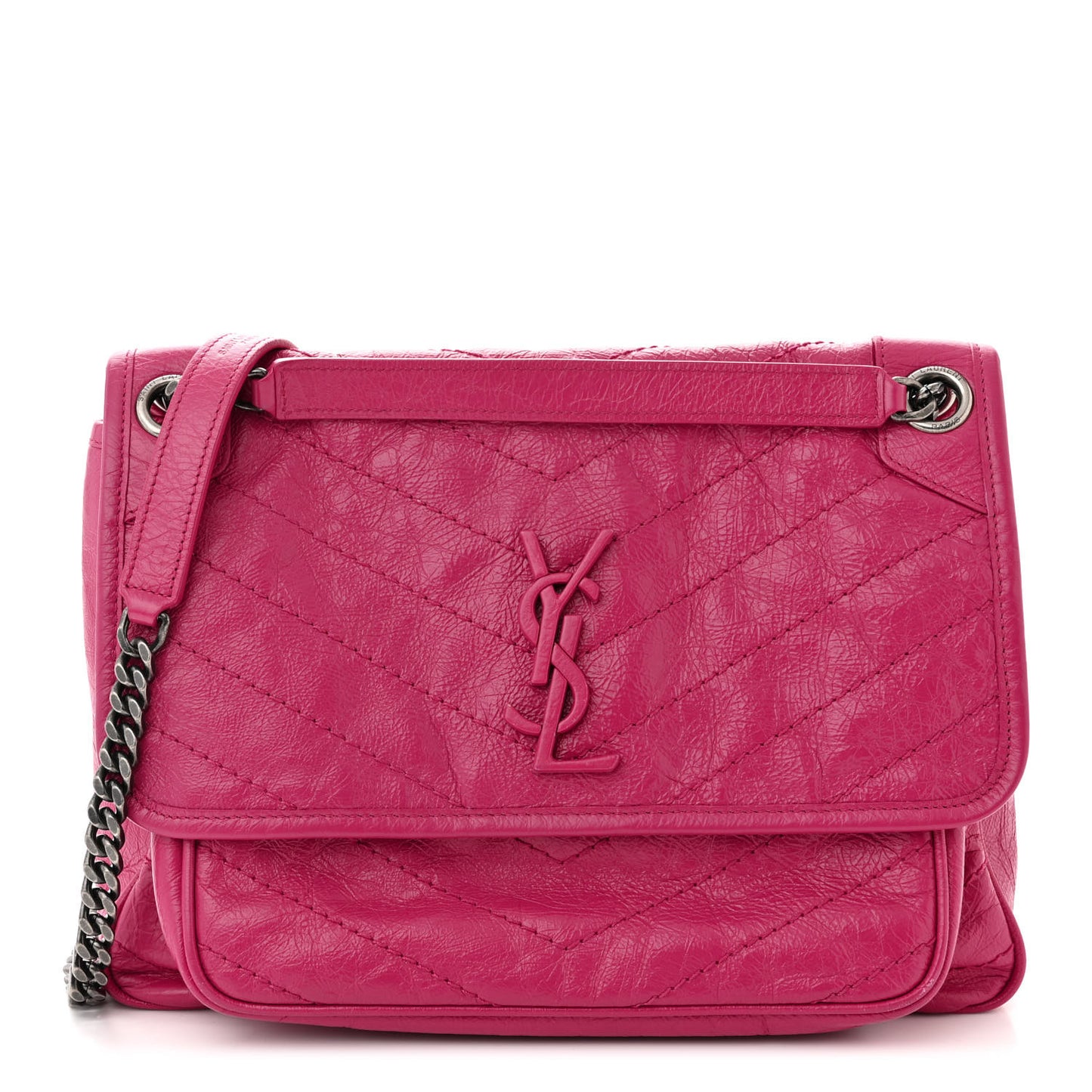 Crinkled Calfskin Matelasse Monogram Medium Niki Chain Satchel Freesia