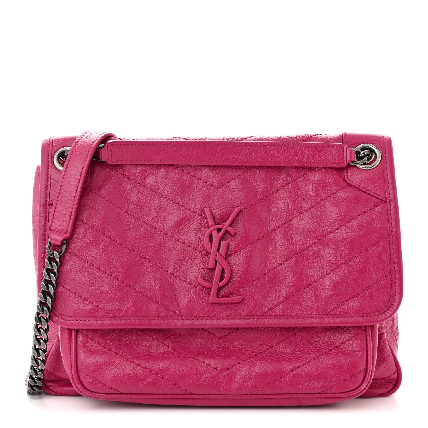 Saint Laurent Crinkled Calfskin Matelasse Monogram Medium Niki Chain Satchel Freesia 1 of 10