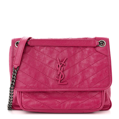 Saint Laurent Crinkled Calfskin Matelasse Monogram Medium Niki Chain Satchel Freesia 1 of 10