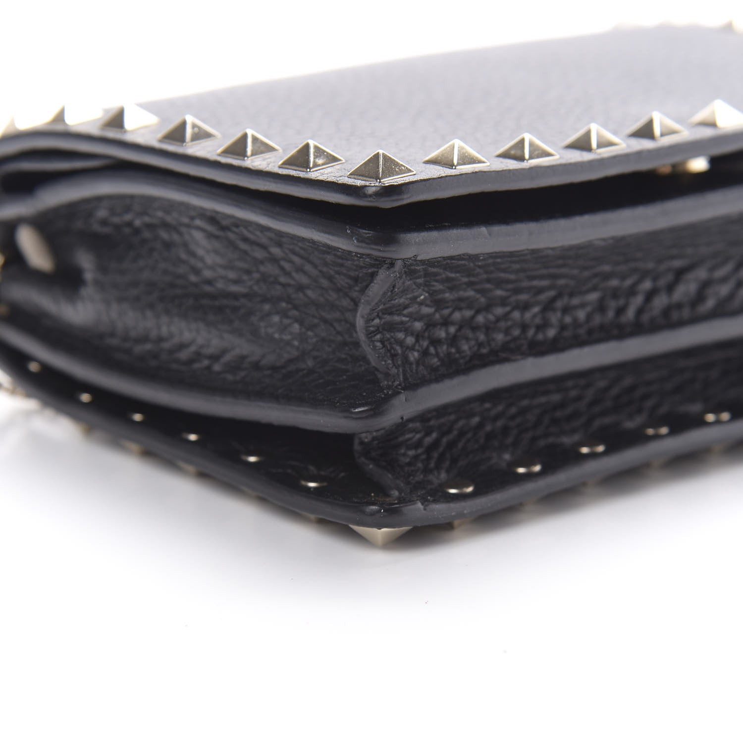 Valentino Garavani Pebbled Calfskin Rockstud Wallet on Chain Black 8 of 11