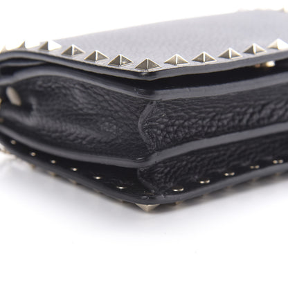 Valentino Garavani Pebbled Calfskin Rockstud Wallet on Chain Black 8 of 11