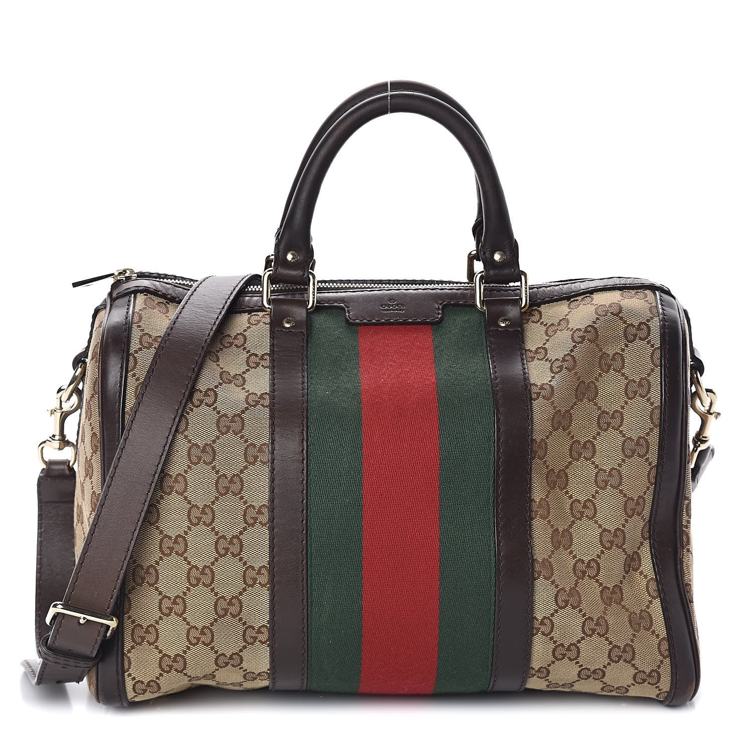 Gucci Monogram Vintage Web Medium Boston Dark Brown 1 of 11
