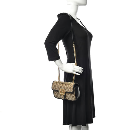 Gucci Monogram Matelasse Diagonal Mini GG Marmont Shoulder Bag Beige Black 2 of 10
