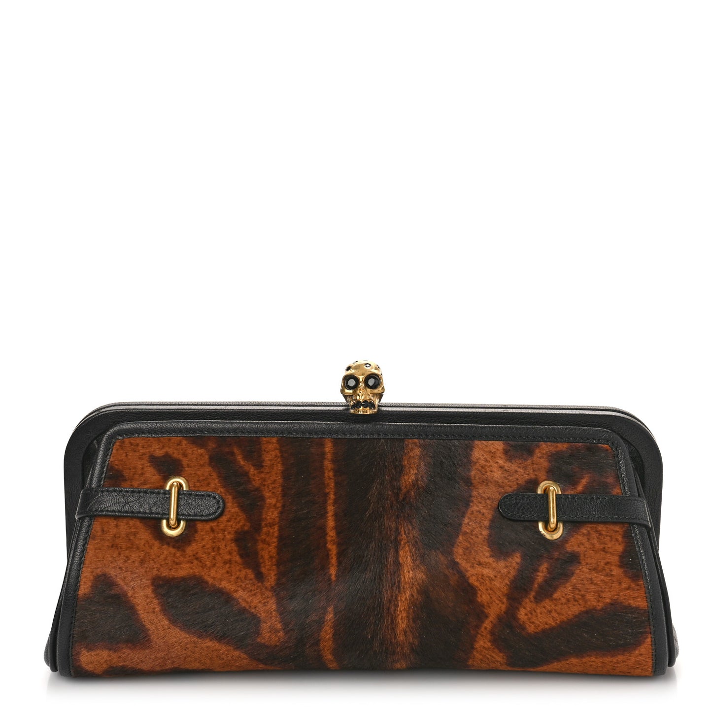 PonyHair Ocelot Print Skull Reversible Clutch