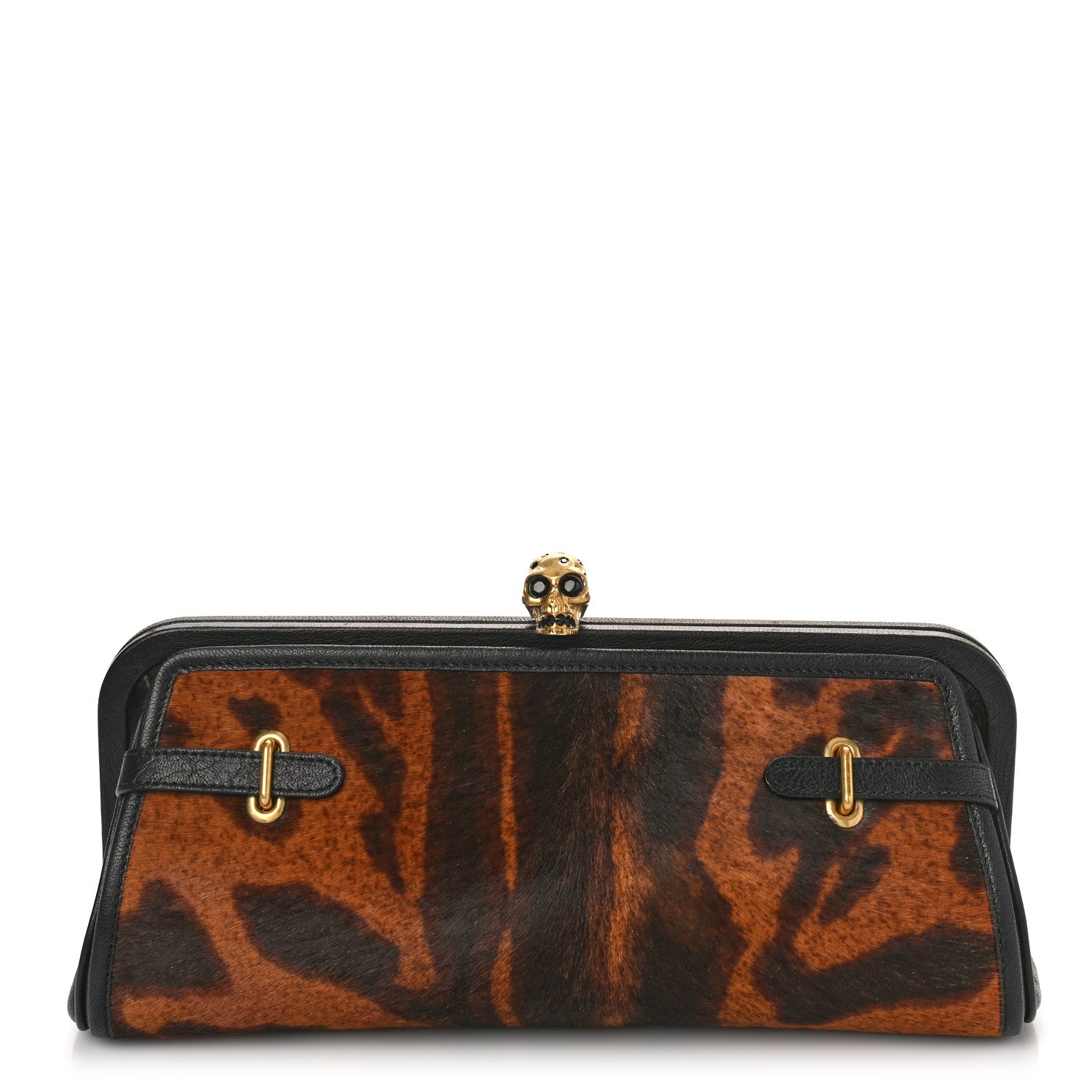 Alexander McQueen PonyHair Ocelot Print Skull Reversible Clutch 1 of 9