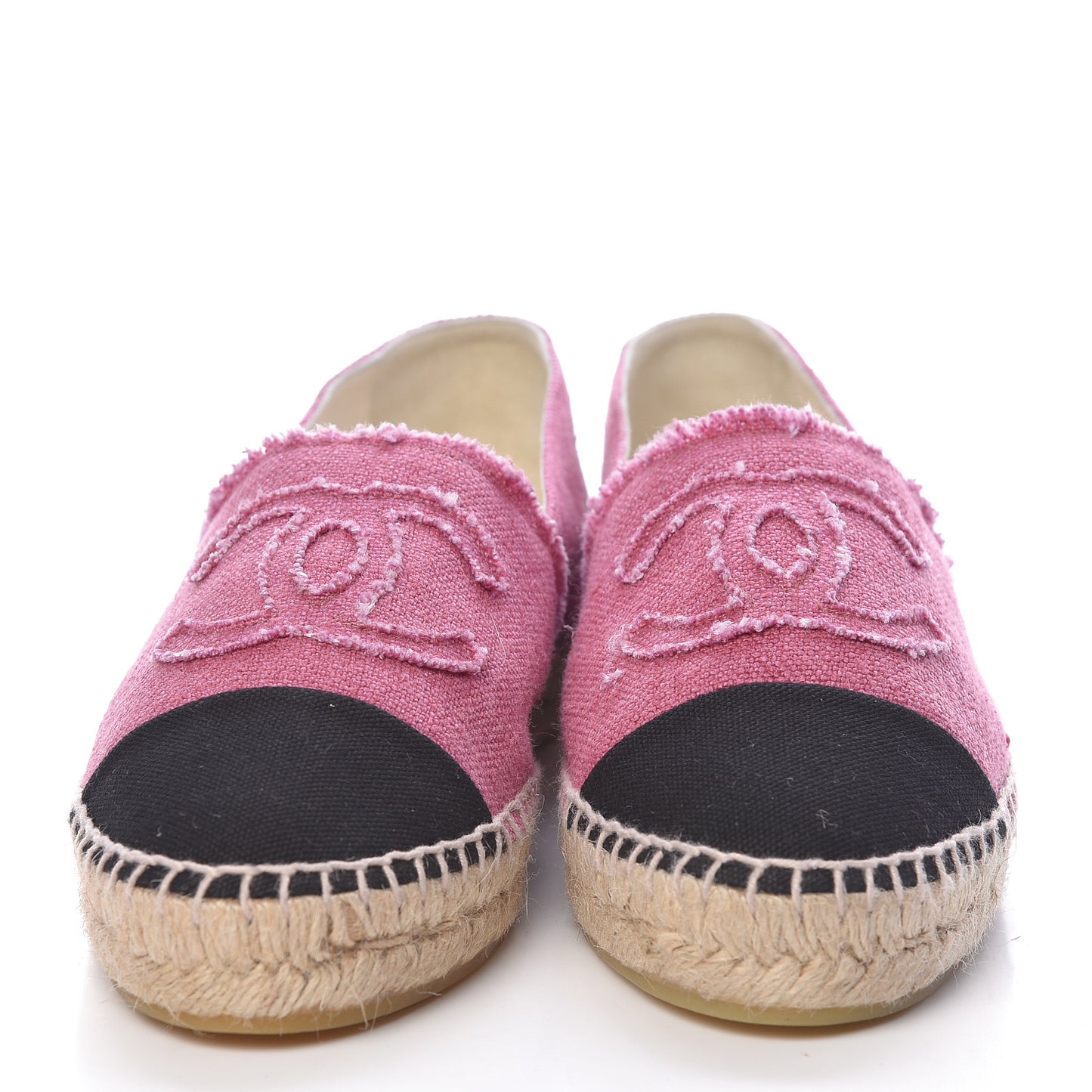CHANEL Linen CC Espadrilles 40 Pink Black